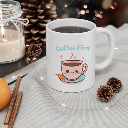 Coffee First Mug | Cute Kawaii Coffee Cup Illustration