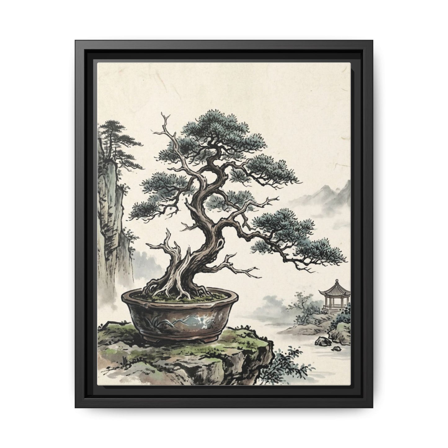 Framed Chinese Bonsai | Ink Art Print | Zen Oriental Wall Decor