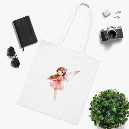 Fairy Tote Bag — Pink Flower Fairy Cotton Tote | Fantasy Character Art