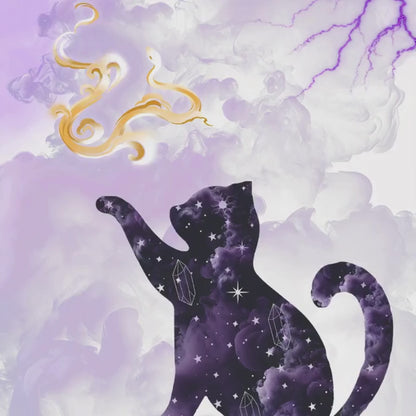 Celestial Cosmic Cat Art Print | Luxury Witchy Room Decor, High-End Mystical Galaxy Kitten Digital Download PNG