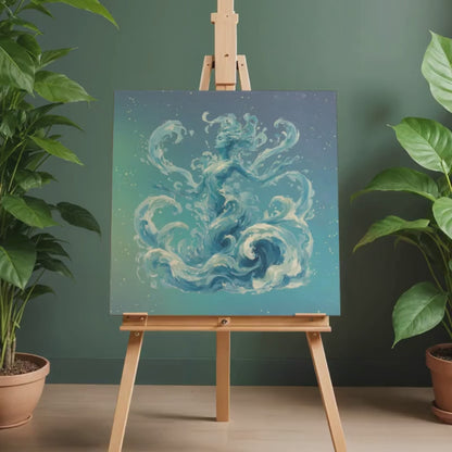 Ocean Wave Goddess Art Print | Sea Spirit Mythical Digital Download | Fantasy Mermaid Water Elemental Wall Art | High-Res Printable PNG