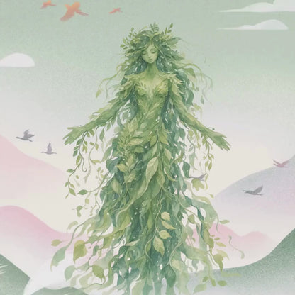 Mother Nature Forest Spirit Art Print | Earth Goddess Digital Download Poster | Mythical Greenery Leaves Wall Art | High-Res Printable PNG