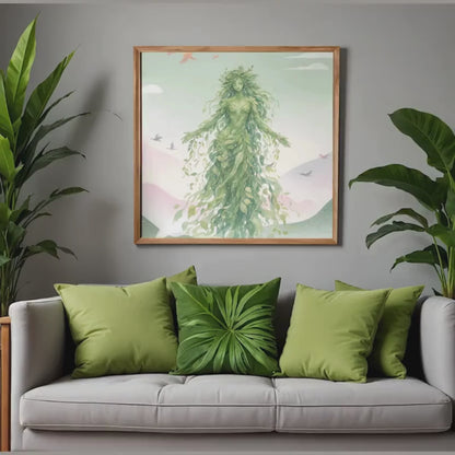 Mother Nature Forest Spirit Art Print | Earth Goddess Digital Download Poster | Mythical Greenery Leaves Wall Art | High-Res Printable PNG