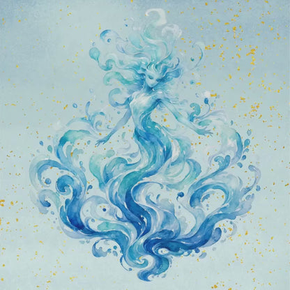 Water Nymph Watercolor Art Print | Fantasy Goddess Digital Download Poster | Mythical Spirit Wall Art | High-Res Printable PNG