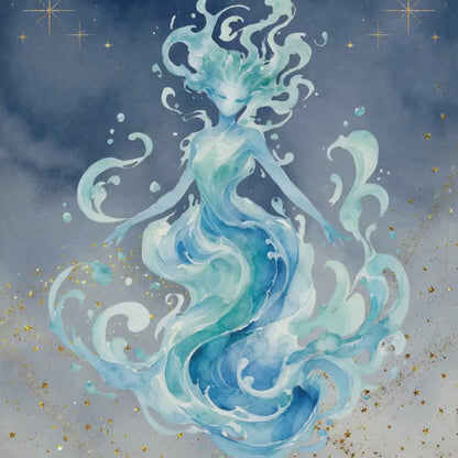 Water Elemental Sea Goddess Art Print | Ocean Spirit Digital Download Poster | Mythical Mermaid Fantasy Wall Art | High-Res Printable PNG