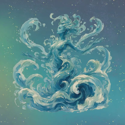 Ocean Wave Goddess Art Print | Sea Spirit Mythical Digital Download | Fantasy Mermaid Water Elemental Wall Art | High-Res Printable PNG