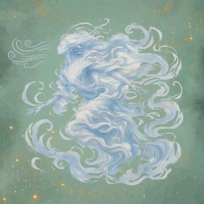 Celestial Wind Spirit Art Print | Luxury Sky God Wall Decor, High-End Cloud Elemental Poster, Sage Green Digital Download PNG